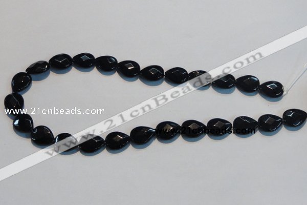 CAB812 15.5 inches 12*15mm faceted & flat teardrop black agate beads