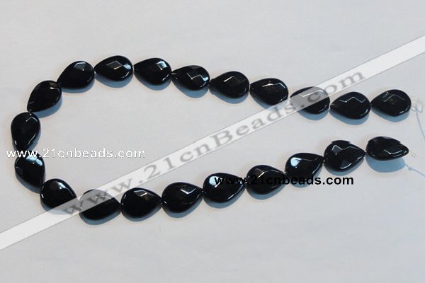 CAB813 15.5 inches 13*18mm faceted & flat teardrop black agate beads