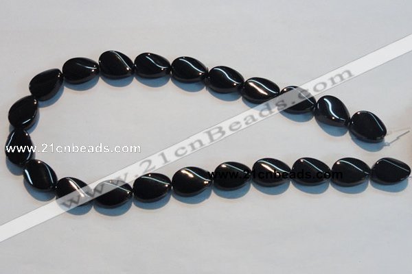 CAB814 15.5 inches 13*18mm twisted oval black agate gemstone beads