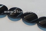 CAB815 15.5 inches 13*18mm faceted & twisted oval black agate beads