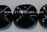 CAB827 15.5 inches 30mm wavy coin black agate gemstone beads wholesale
