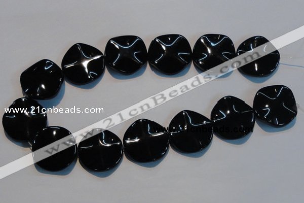 CAB827 15.5 inches 30mm wavy coin black agate gemstone beads wholesale