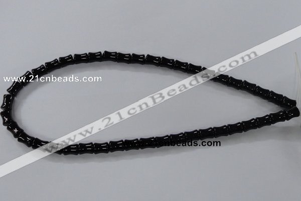 CAB842 15.5 inches 8*10mm bamboo shape black agate gemstone beads