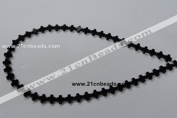 CAB845 15.5 inches 8*8mm cross black agate gemstone beads wholesale