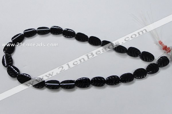 CAB851 15.5 inches 12*16mm leaf black agate gemstone beads wholesale