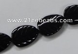 CAB852 15.5 inches 13*18mm leaf black agate gemstone beads wholesale