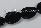 CAB853 15.5 inches 15*20mm leaf black agate gemstone beads wholesale