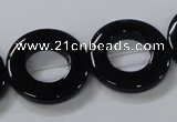 CAB856 15.5 inches 25mm donut black agate gemstone beads wholesale