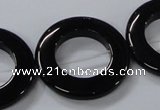 CAB857 15.5 inches 30mm donut black agate gemstone beads wholesale