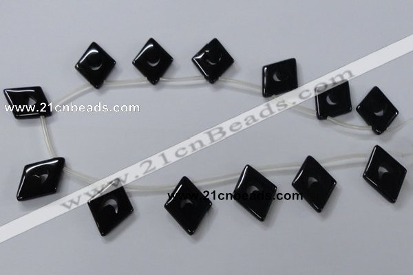 CAB870 22*40mm top-drilled rhombic black agate gemstone beads wholesale