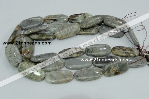 CAB92 15.5 inches 20*40mm oval silver needle agate gemstone beads