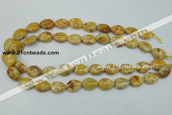 CAB940 15.5 inches 13*18mm flat teardrop yellow crazy lace agate beads