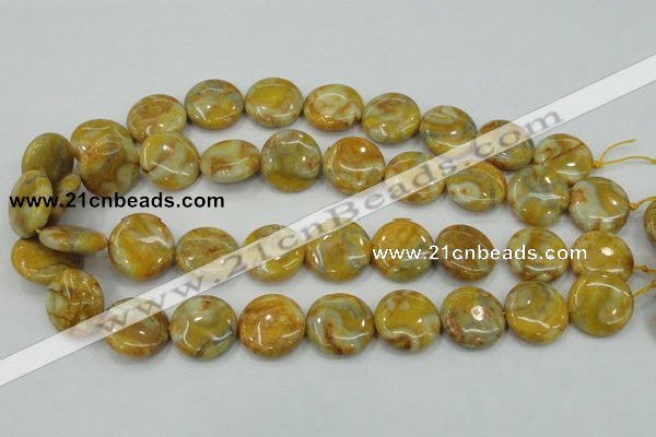 CAB944 15.5 inches 20mm flat round yellow crazy lace agate beads