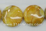 CAB945 15.5 inches 25mm flat round yellow crazy lace agate beads