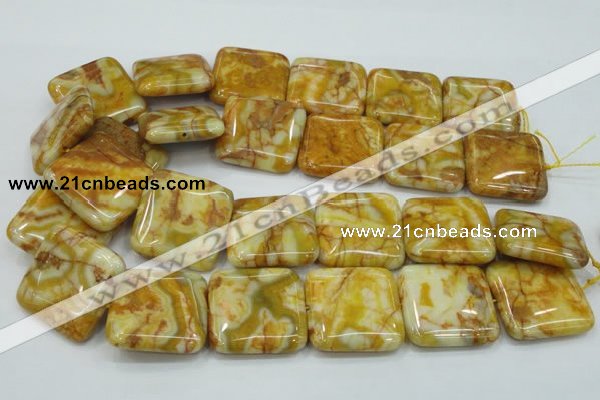 CAB948 15.5 inches 30*30mm square yellow crazy lace agate beads