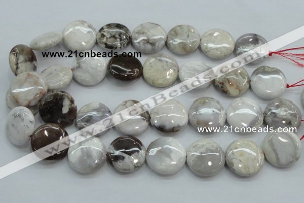 CAB964 15.5 inches 25mm flat round ocean agate gemstone beads