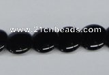 CAB982 15.5 inches 14mm flat round black agate gemstone beads wholesale