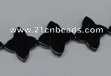 CAB990 15.5 inches 16*16mm flower black agate gemstone beads wholesale