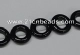 CAB996 15.5 inches 12mm donut black agate gemstone beads wholesale