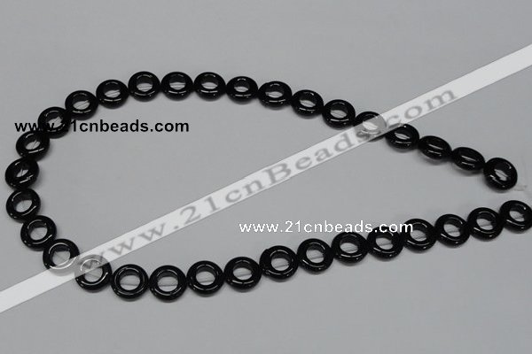 CAB996 15.5 inches 12mm donut black agate gemstone beads wholesale