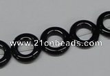 CAB997 15.5 inches 14mm donut black agate gemstone beads wholesale