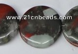 CAF05 15.5 inches 30mm flat round African bloodstone beads