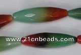 CAG1020 15.5 inches 12*40mm faceted rice rainbow agate beads