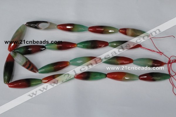 CAG1020 15.5 inches 12*40mm faceted rice rainbow agate beads