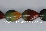 CAG1029 15.5 inches 13*18mm flat teardrop rainbow agate beads