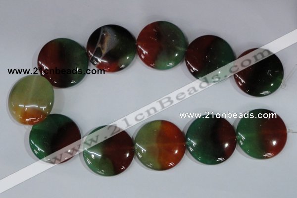 CAG1040 15.5 inches 35mm flat round rainbow agate beads