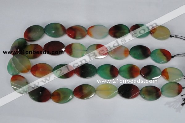 CAG1068 15.5 inches 18*25mm twisted & faceted oval rainbow agate beads