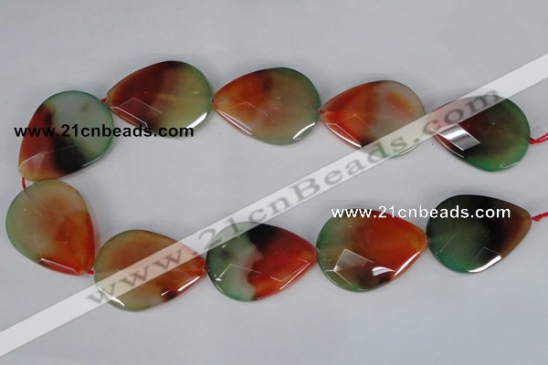 CAG1072 15.5 inches 30*40mm faceted flat teardrop rainbow agate beads