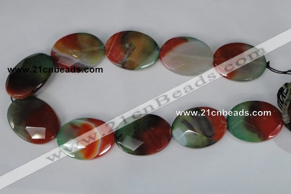 CAG1078 15.5 inches 30*40mm faceted oval rainbow agate beads