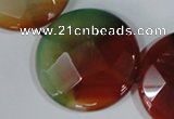 CAG1082 15.5 inches 35mm faceted coin rainbow agate beads