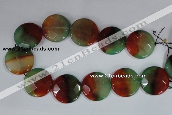 CAG1083 15.5 inches 40mm faceted coin rainbow agate beads