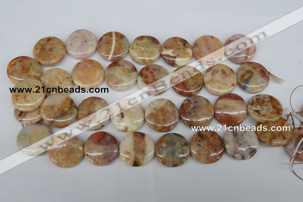 CAG1091 15.5 inches 25mm flat round Morocco agate beads wholesale