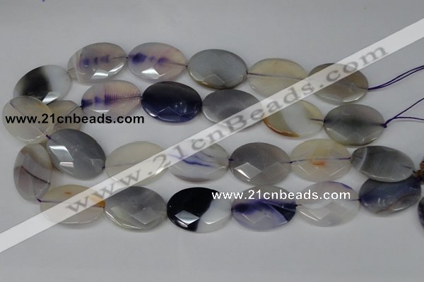 CAG1258 15.5 inches 20*30mm faceted oval line agate gemstone beads