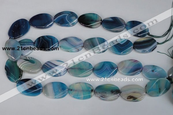 CAG1295 15.5 inches 20*30mm twisted oval line agate gemstone beads