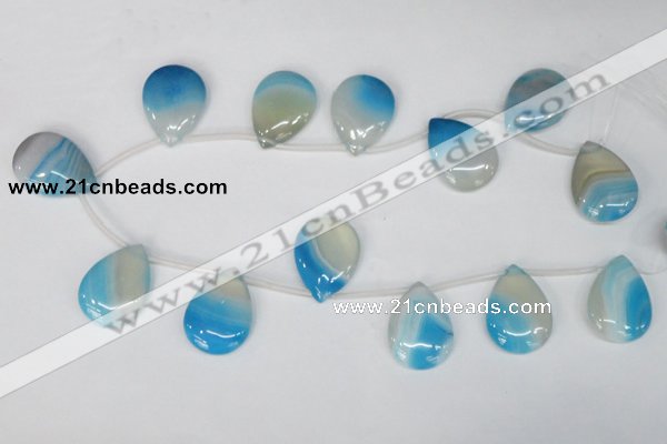 CAG1300 Top-drilled 22*30mm flat teardrop line agate gemstone beads