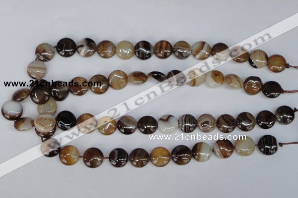 CAG1305 15.5 inches 14mm flat round line agate gemstone beads