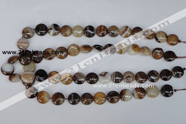 CAG1305 15.5 inches 14mm flat round line agate gemstone beads