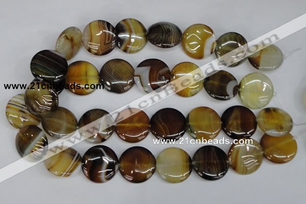 CAG1309 15.5 inches 25mm flat round line agate gemstone beads