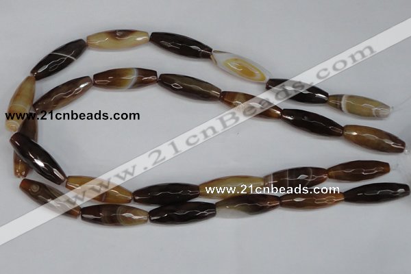 CAG1342 15.5 inches 10*30mm faceted rice line agate gemstone beads