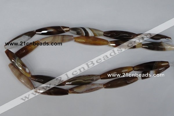 CAG1343 15.5 inches 10*38mm faceted rice line agate gemstone beads