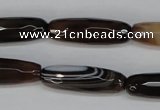 CAG1345 15.5 inches 10*30mm faceted rice line agate gemstone beads