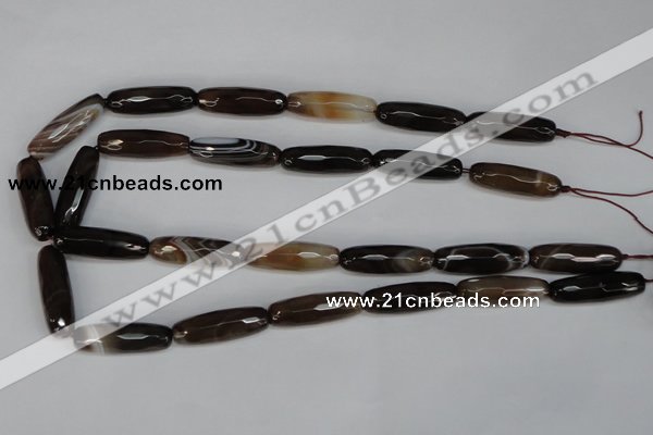 CAG1345 15.5 inches 10*30mm faceted rice line agate gemstone beads