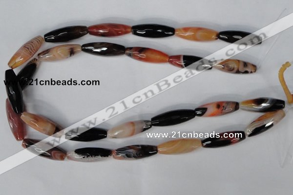 CAG1360 15.5 inches 10*30mm faceted rice line agate gemstone beads