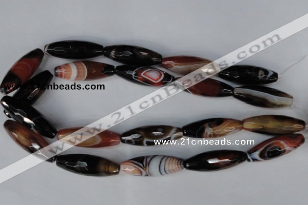 CAG1362 15.5 inches 13*38mm faceted rice line agate gemstone beads