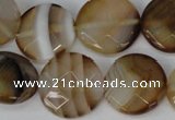 CAG1378 15.5 inches 20mm faceted coin line agate gemstone beads