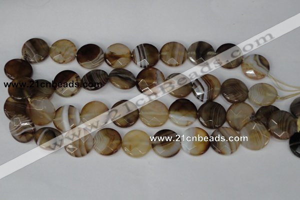 CAG1378 15.5 inches 20mm faceted coin line agate gemstone beads